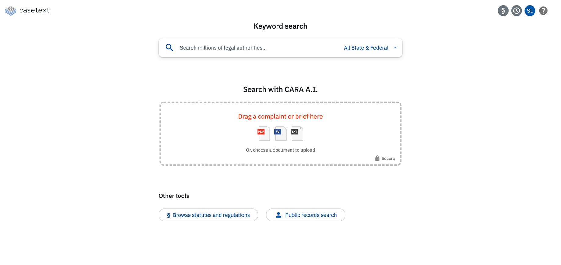 Easy to use legal research interface on Casetext.com